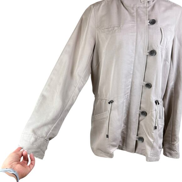 Tribal Khaki Tan Crossover Button Zip Up Drawcord Waist Casual Utility Jacket - Picture 5 of 11